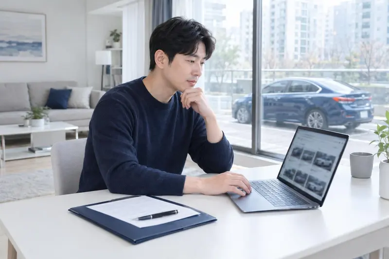 리스 계약서와 중고차 시세 화면을 함께 보며 정리 방법을 비교하는 차주