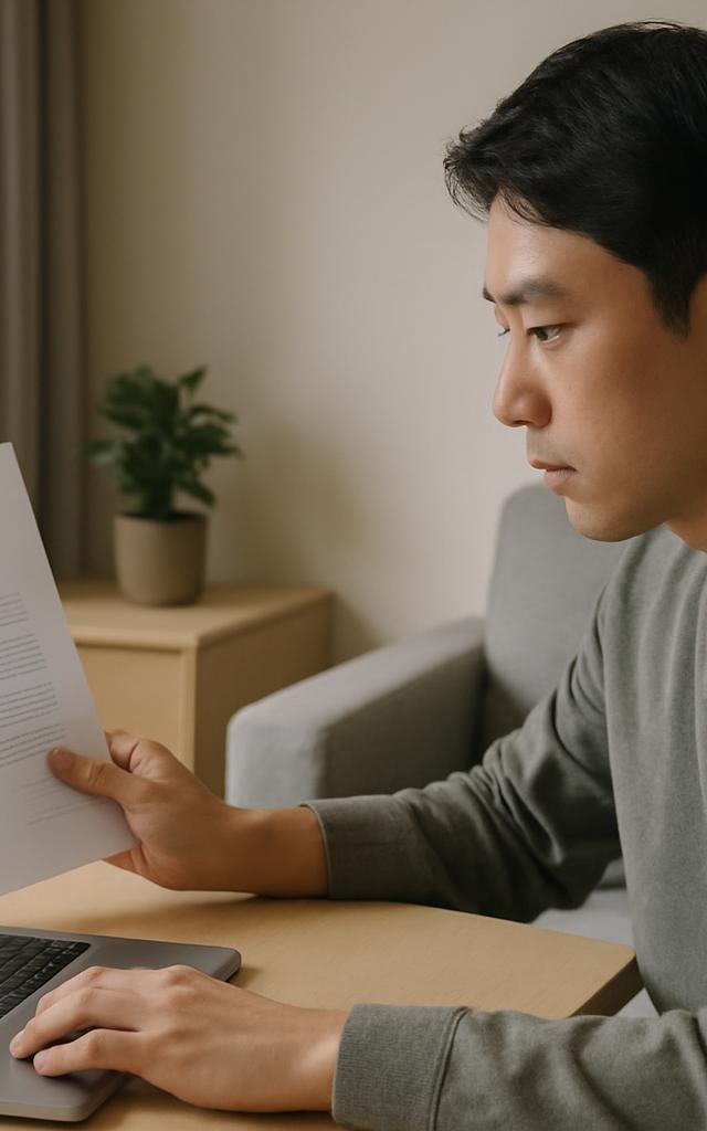 리스 계약서와 중고차 시세 화면을 함께 놓고 살펴보는 차주